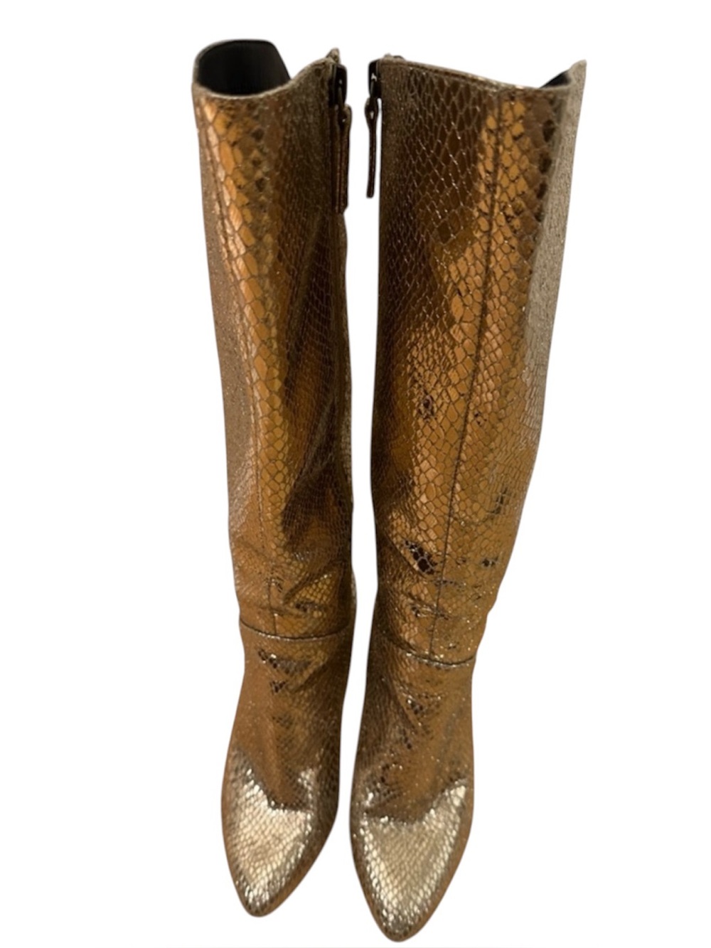 Metallic Gold Snake-Embossed Knee Boots - Women's